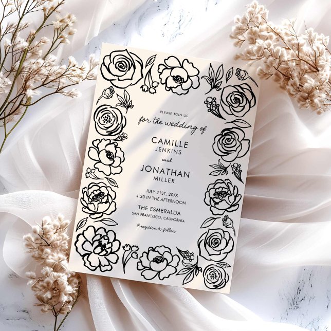 Main Whimsical tirée Faire-part de mariage floral (Whimsical hand floral wedding invitation)