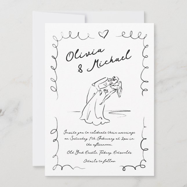 Main Whimsical Tirée Faire-part de mariage Quirky (Devant)