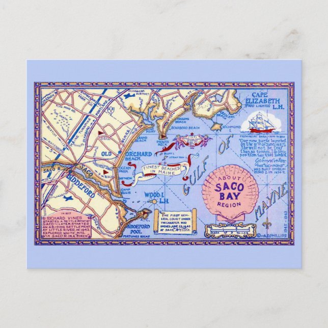 Maine - Carte de la baie de Saco Carte postale (Devant)