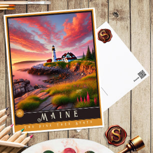 Maine   Carte postale hyper-réaliste de l'État