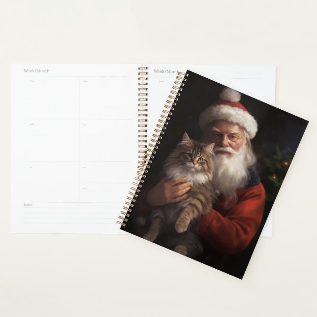Maine Coon avec le Père Noël Festif Noël  (Devant avec enveloppe)