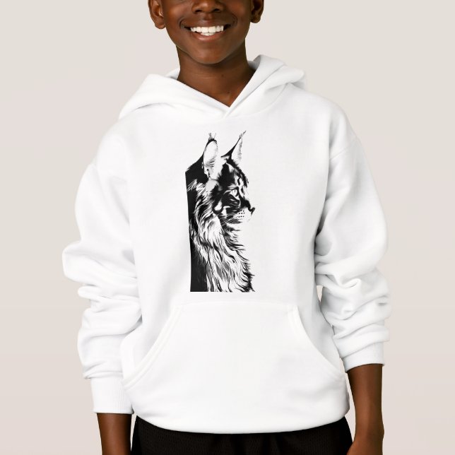 Maine Coon Boy's Pullover White Hoodie Kids' (Devant)