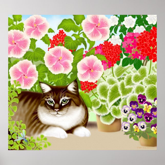 Maine Coon Chat dans Garden Jungle Poster (Devant)