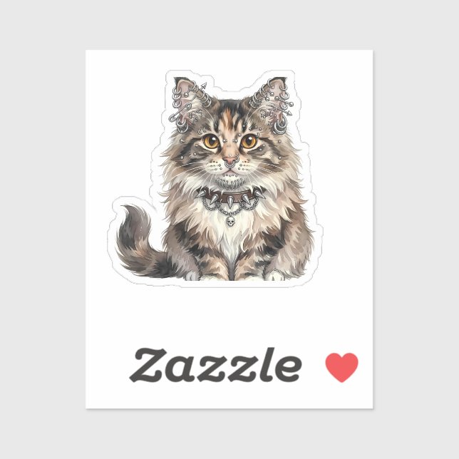 Maine Coon Punk Cat Round Sticker (Feuille)