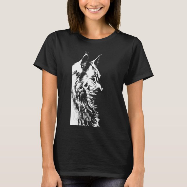 Maine Coon Women's Black T-Shirt Cat Portrait (Devant)