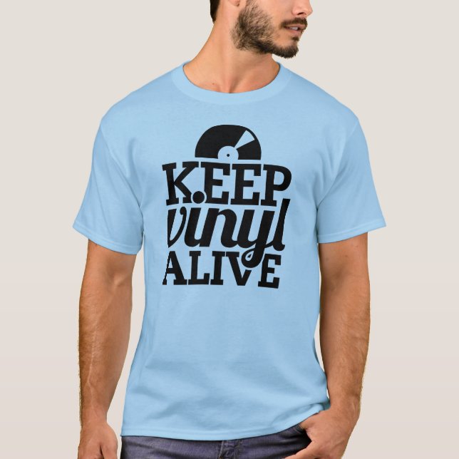 Maintenez le T-shirt vivant de vinyle - bleu-clair (Devant)