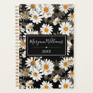 Maisées blanches sur motif floral noir Monogramme