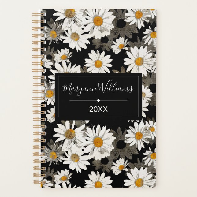 Maisées blanches sur motif floral noir Monogramme (Devant)