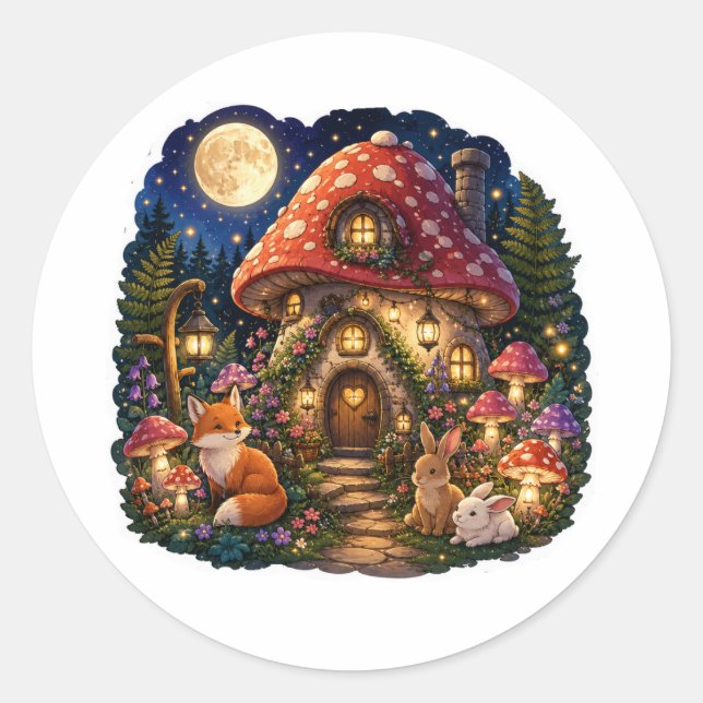 Maison Champignon Enchantée Autocollant Fantastiqu (Devant)
