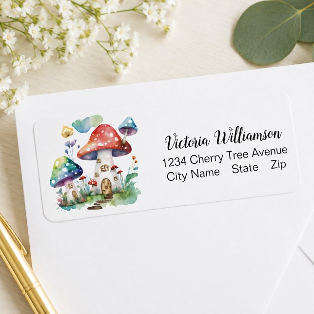 Maison Champignon Fantaisiste Étiquette d'Adresse  (Add name & address details to customize)