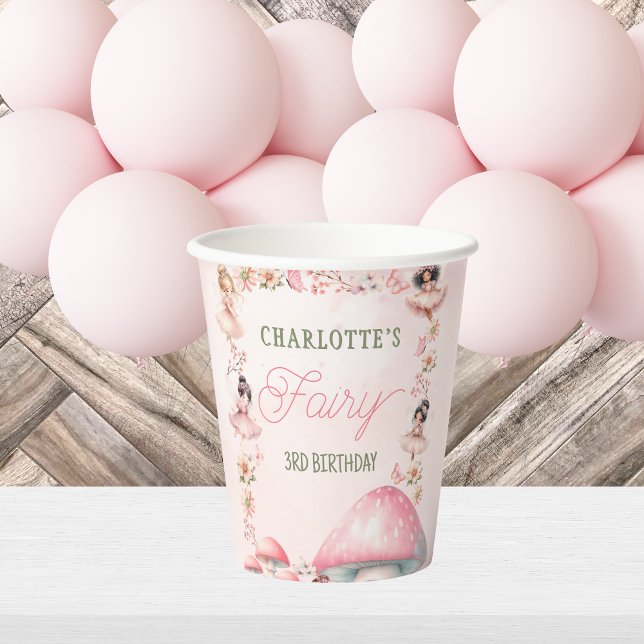 Maison Champignon Fée Rose Gobelet en Papier Anniv (Créateur téléchargé)