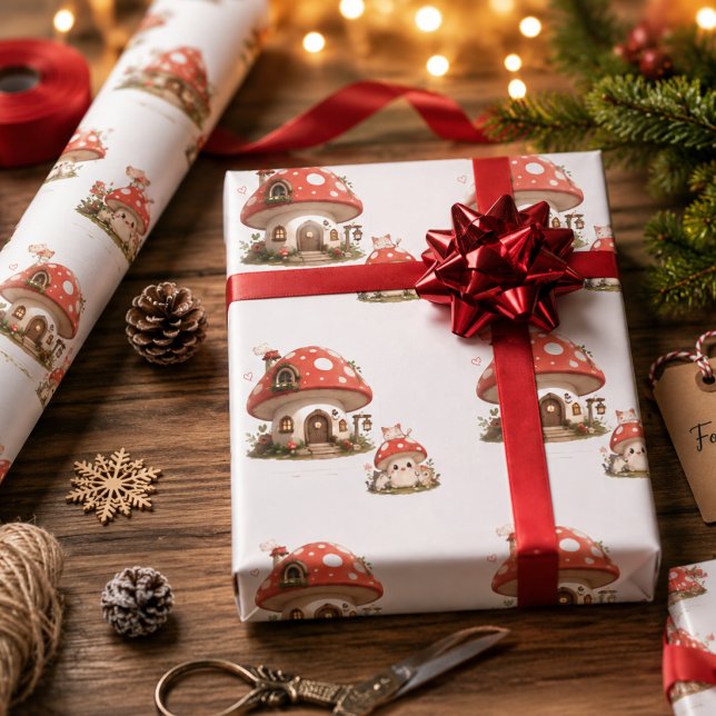 Maison Champignon Mignonne Papier Cadeau | Lit Enf (Créateur téléchargé)