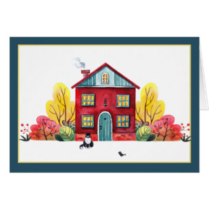 Maison d'automne et chat