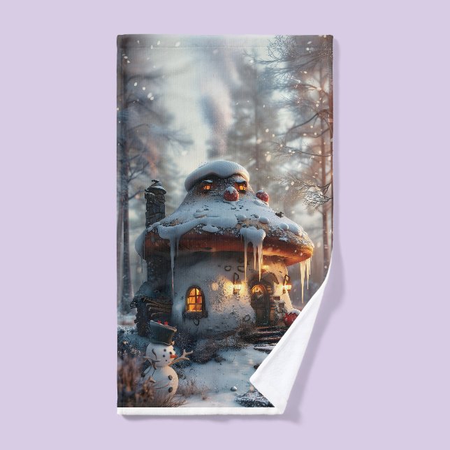 Maison de champignons dans la neige (Serviette à main)
