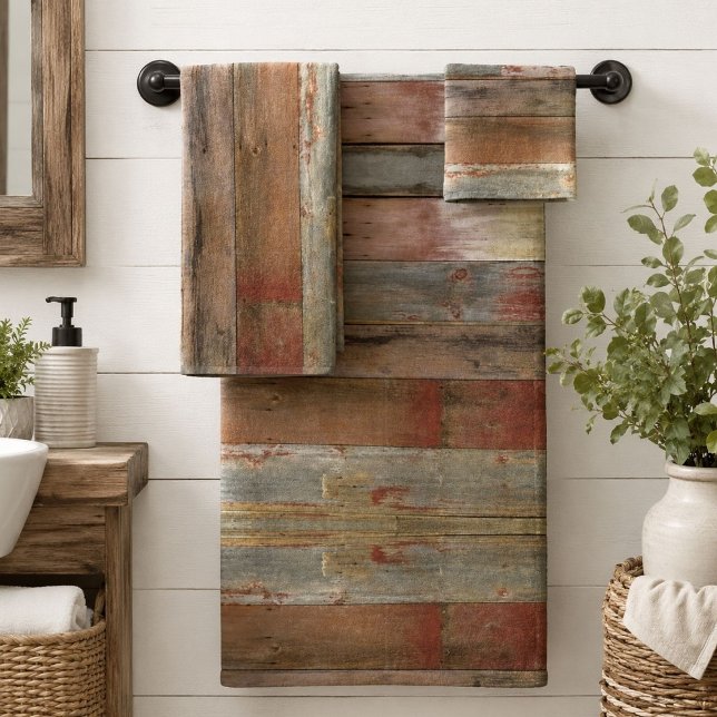 Maison de ferme rustique en bois de grange de camp (Rustic farmhouse western country barn wood bath towel set)