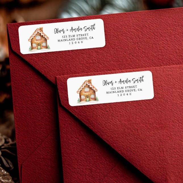 Maison de pain d'épices de Noël Étiquette de retou (Home for the holidays 🏠 Add festive charm with this sweet gingerbread house label.)