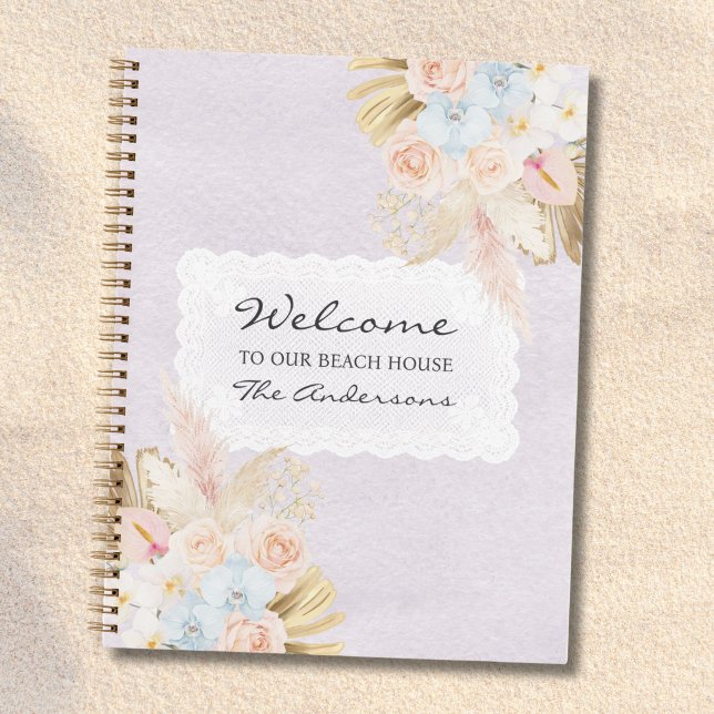 Maison de plage Bienvenue Livre d'or floral aquare (Créateur téléchargé)