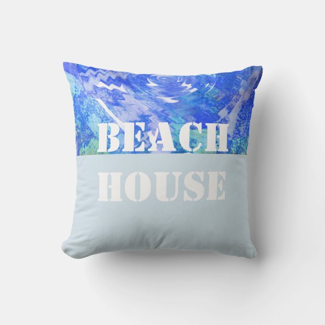 maison de plage décor coussin bleu et blanc (Recto)