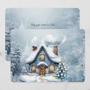 Maison de scène hivernale enneigée de Noël bleue