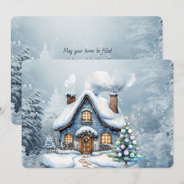 Maison de scène hivernale enneigée de Noël bleue (Devant / Derrière)