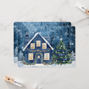 Maison de scène hivernale enneigée de Noël bleue
