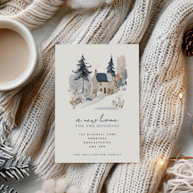 Maison d'hiver bleue Faire-part de déménagement (Créateur téléchargé)