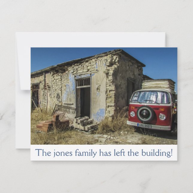 Maison Dilapidé Et Van Moving Faire-part (Devant)