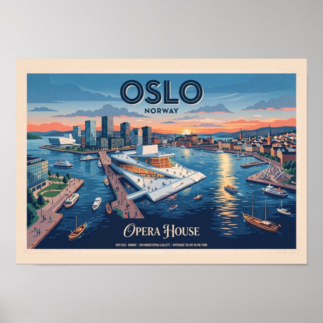 Maison d'opéra d'Oslo Affiche de voyage vintage -  (Devant)