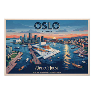 Maison d'opéra d'Oslo Affiche de voyage vintage -