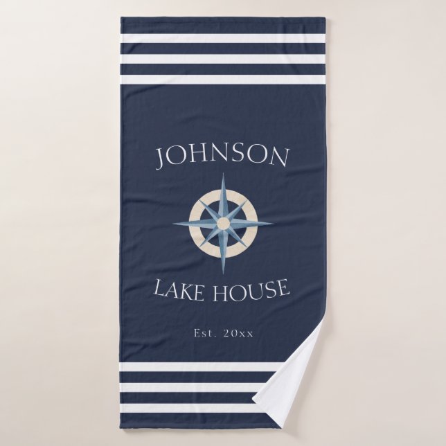 Maison du lac Navy Compass Rose (Serviette de bain)