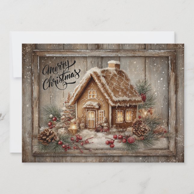 Maison en pain d'épice carte de Noël rustique (Devant)