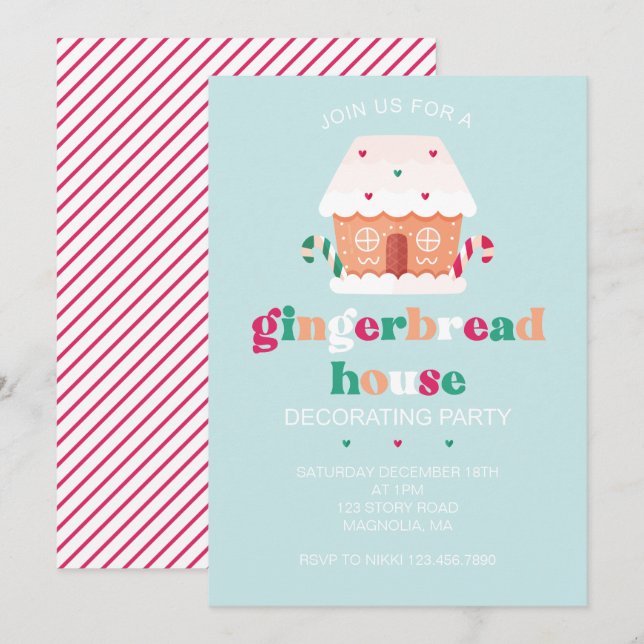Maison en pain d'épice Décoration Fête Invitation (Devant / Derrière)