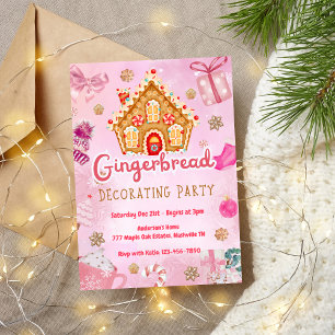 Maison en pain d'épice rose Décoration Invitation 