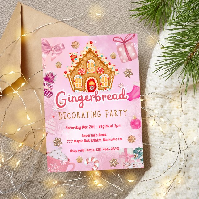 Maison en pain d'épice rose Décoration Invitation  (Créateur téléchargé)