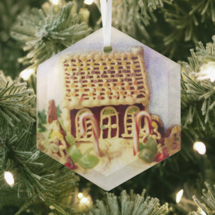 Maison en pain d'épices Hexagon Ornement en verre