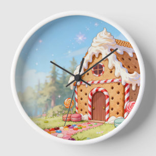 Maison en pain d'épices sucrée Horloge murale