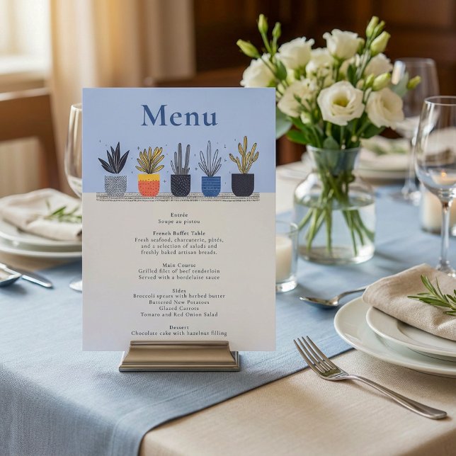 Maison en pointillés de couleur vive Menu Mariage  (Bright Colorful Potted House Plants Wedding Menu)