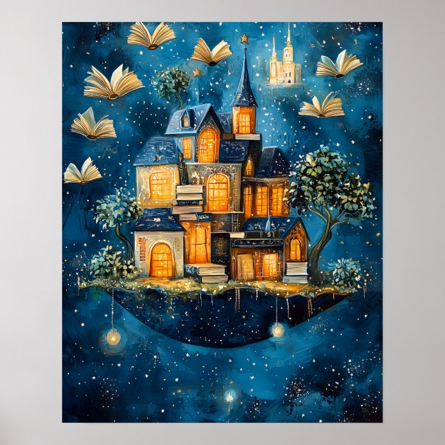 Maison Flottante de Livres Affiche d'Art Fantastiq (Devant)