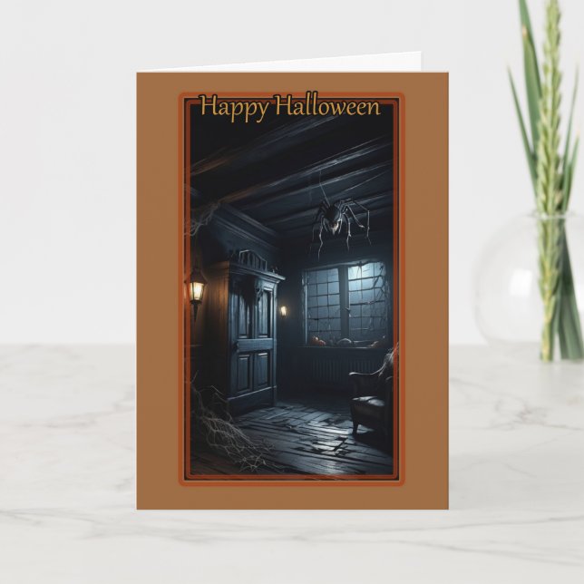 Maison hantée avec carte d'Halloween Spider géant (Devant)