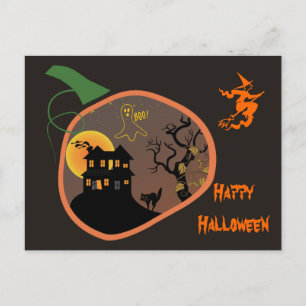Maison hantée dans une carte postale d'Halloween c