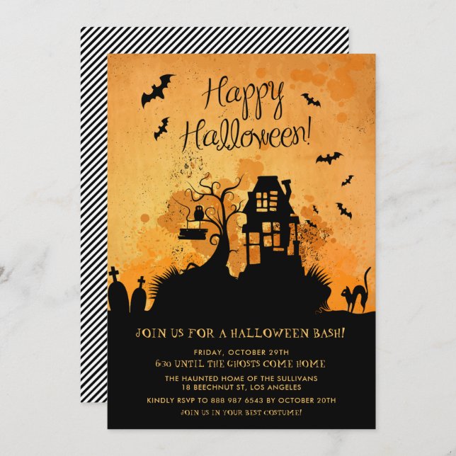Maison Hantée éffrayante Halloween Fête Invitation (Devant / Derrière)