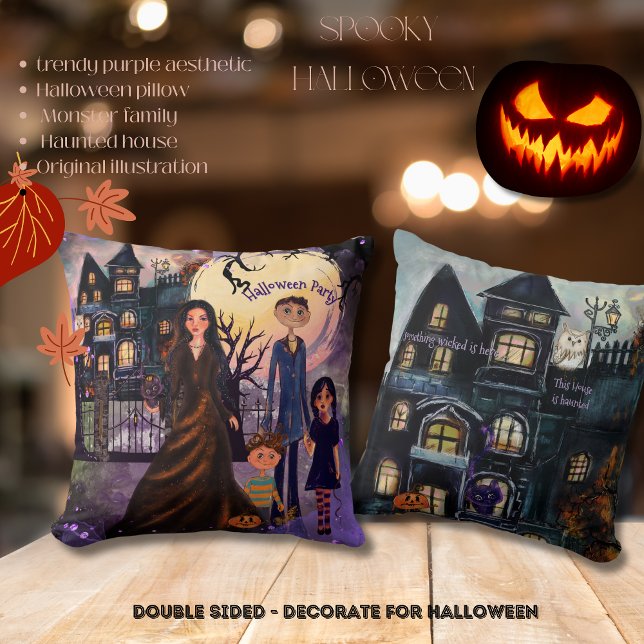 Maison hantée gothique Monster Coussin de famille (Gothic Haunted House Monster Family Pillow
)