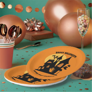 Maison Hantée Halloween Assiette en Papier