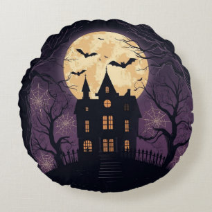 Maison hantée Halloween Coussin rond