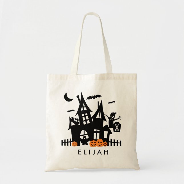 Maison Hantée Halloween Trick Ou Treat Canvas Sac (Devant)