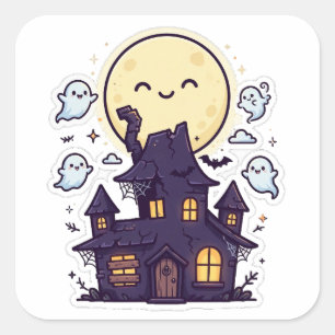 Maison Hantée Mignonne Autocollant Halloween Plein
