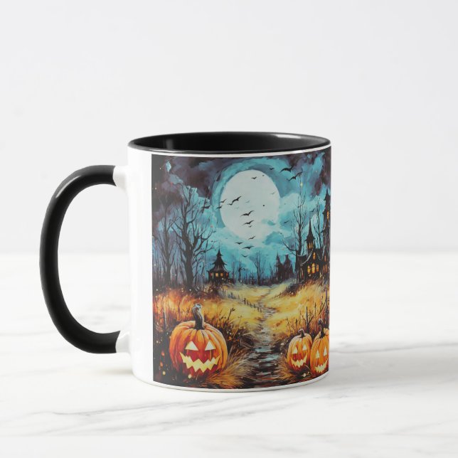 Maison Hantée Pleine Lune Citrouilles Mug Hallowee (Gauche)