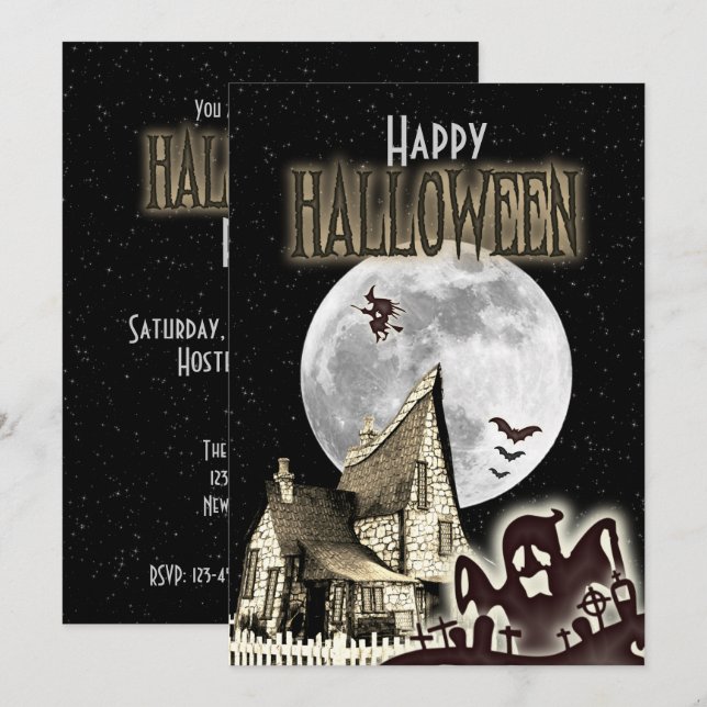 Maison Hantée vintage Halloween Fête Invitation (Devant / Derrière)
