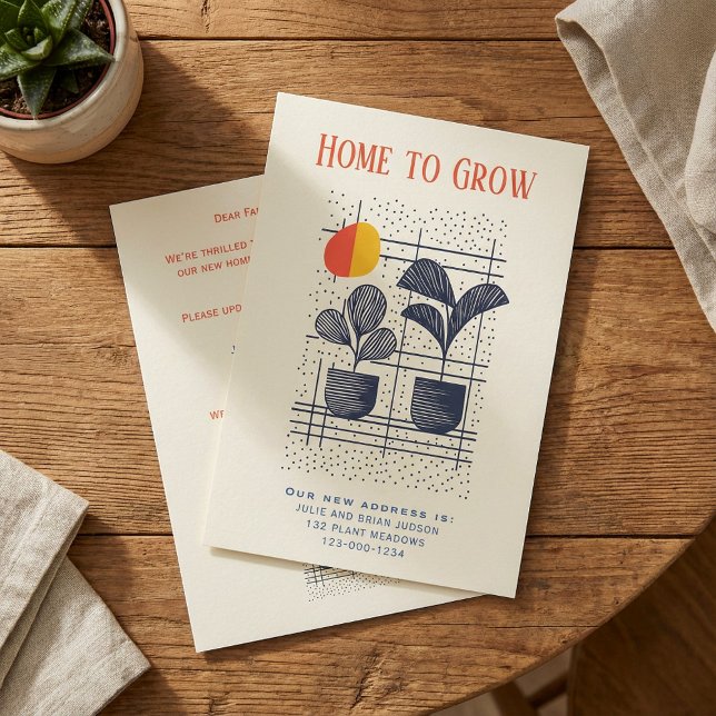 Maison moderne plantes Nouvelle Faire-part maison (Modern house plants New Home Announcement Card.)