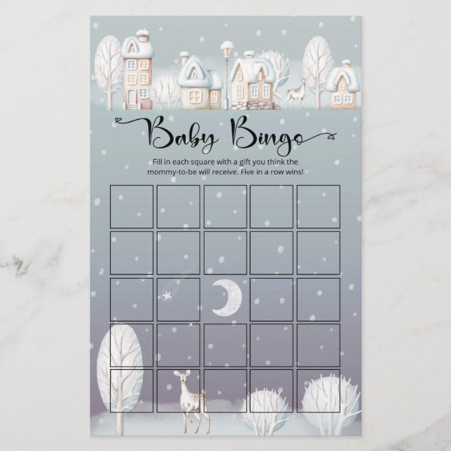 Maison neige hiver baby shower bébé jeu de bingo (Devant)